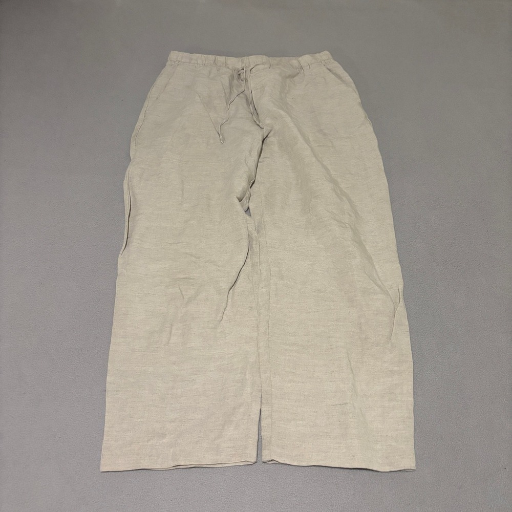 HM‎ Womens Linen Blend Wide Leg Small Drawstring Pants Beige Oatmeal Minimalist